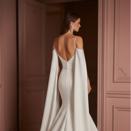 Split Sleeve Wedding Dress Modern Long Unique Design Gown