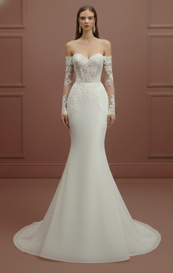 Stretch Crepe Sleeve Wedding Dress Long Simple Bodycon Gown