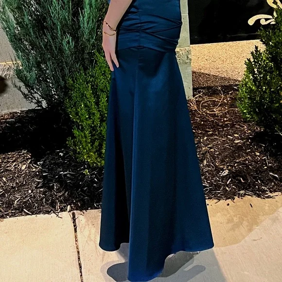 Navy Blue Strapless Satin Ruched Mermaid Evening Dress,Formal Prom Dress