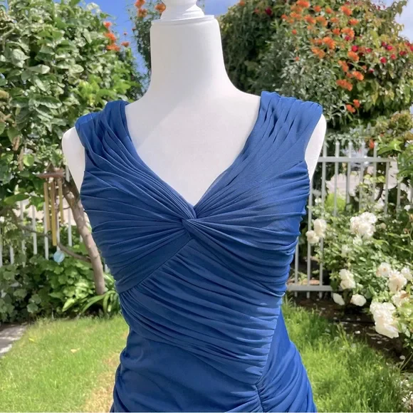 Vintage Mermaid Navy Blue Pleated Floor Length Party Dress Prom Dress
