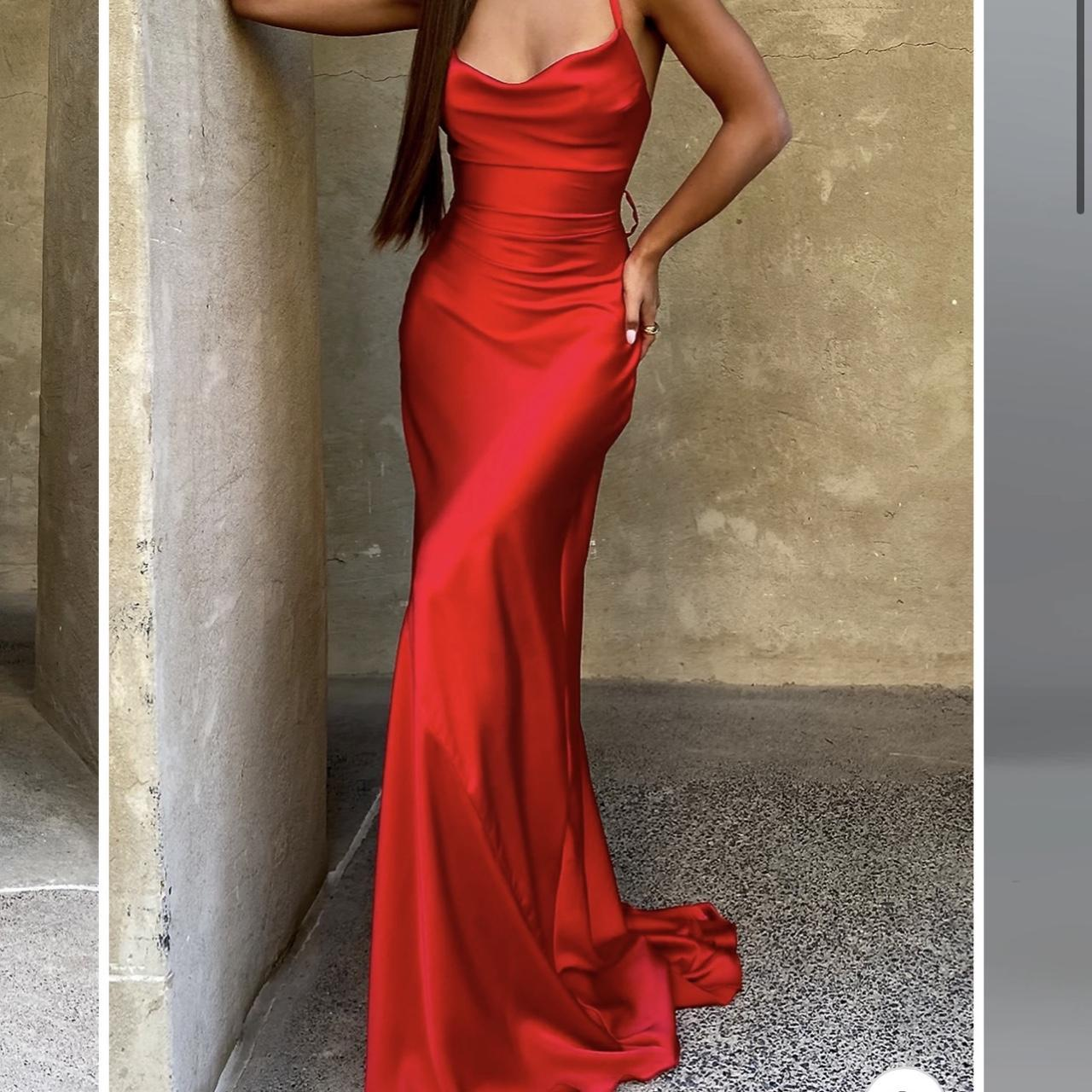 Classic Mermaid Red Cowl Neck Satin Prom Dress