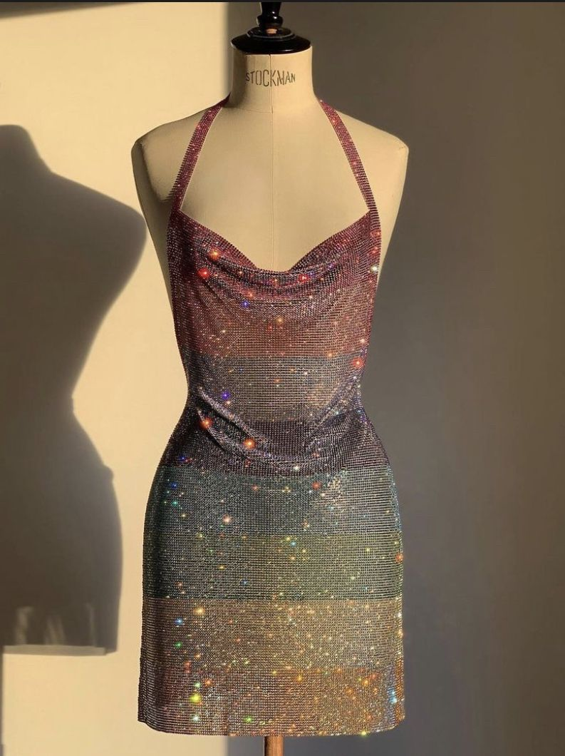 Gorgeous Sequin Halter Sheath Cocktail Dress Short Party Dress