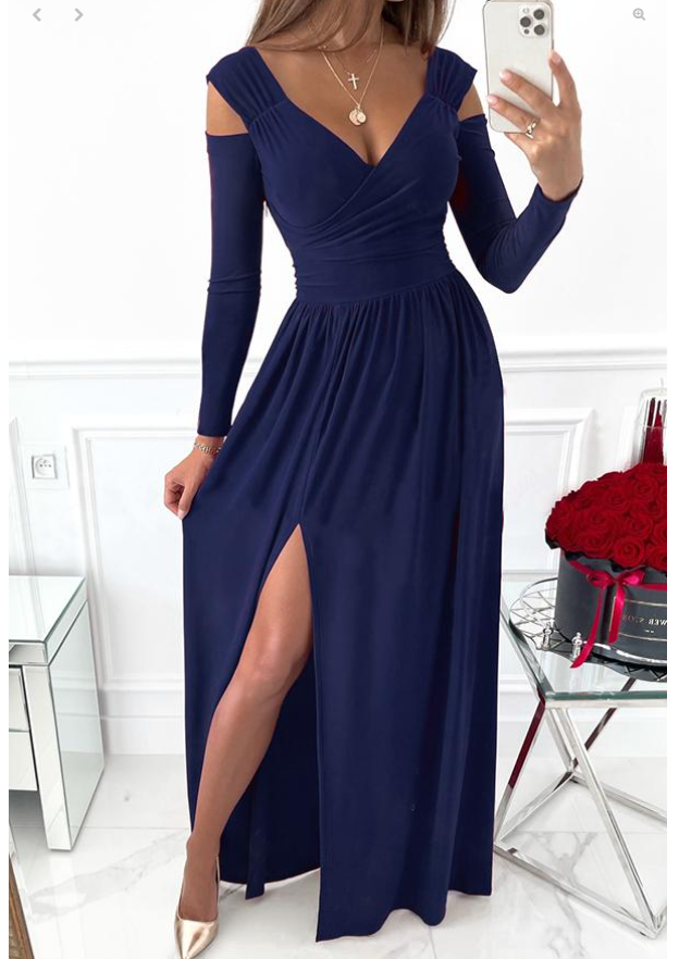 Women's Dresses Long Sleeve V-Neck Solid Strapless Split Prom Dress