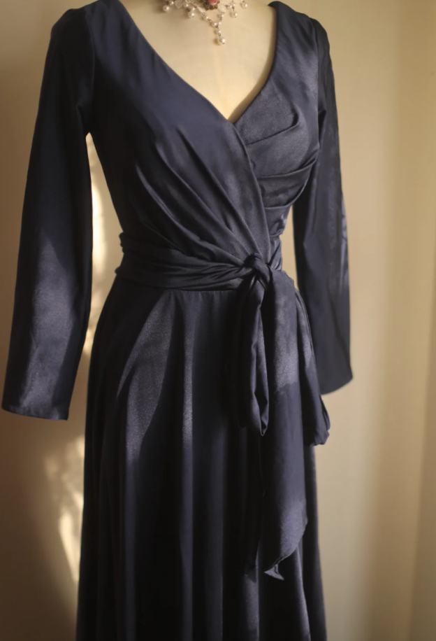 Elegant V Neck Navy Blue Satin Mermaid Long Wedding Guest Dress Formal Birthday Evening Dress