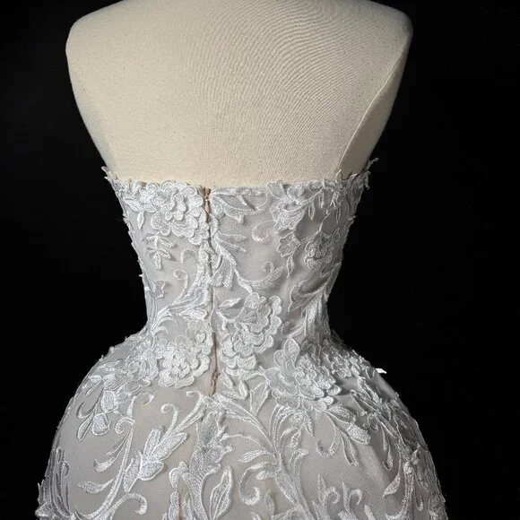 Classy Strapless White Lace Appliques Short Birthday Dress Formal Homecoming Dress