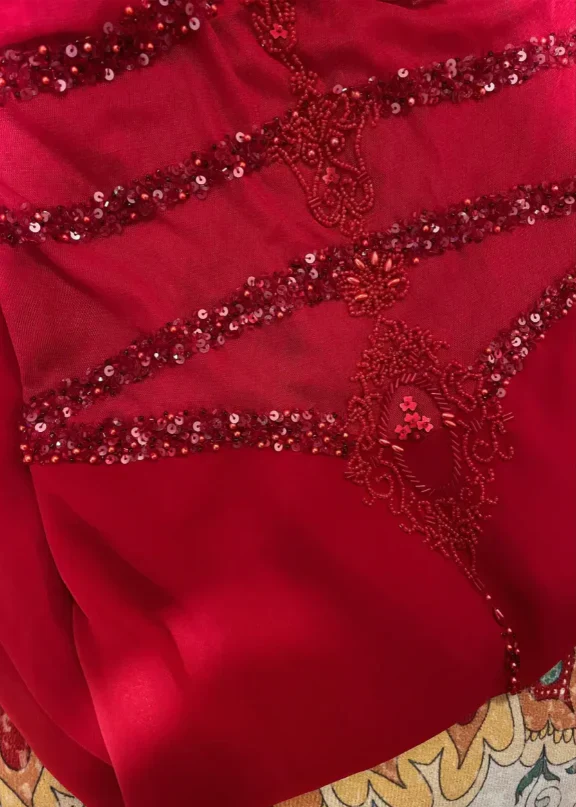 Charming Red Spaghetti Straps Chiffon Sequin Beaded Mermaid Evening Dress Long Wedding Guesrt Dress
