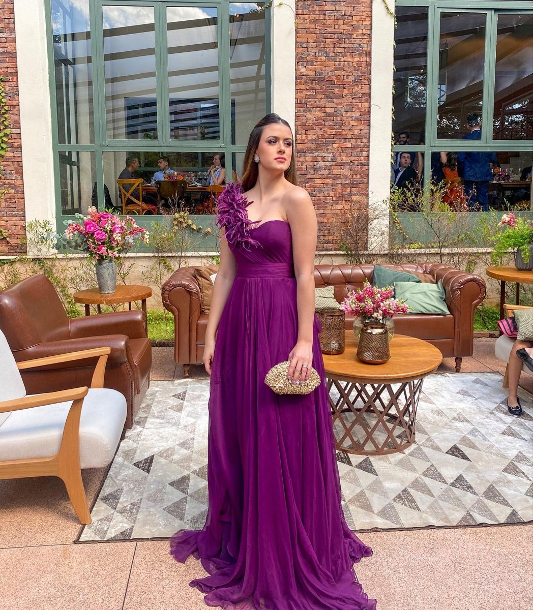 One Shoulder Purple Long Prom Dress,Wedding Guest Dress