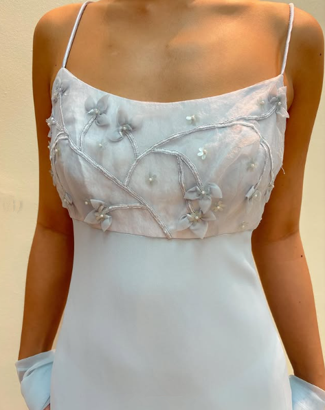 Pretty Light Blue Chiffon Applique Evening Dress,Straps Party Prom Gown