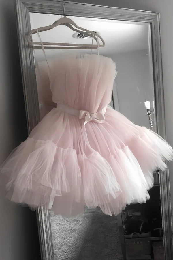 Cute Pink Strapless Tulle Short Homecoming Dress Formal Birthday Dress