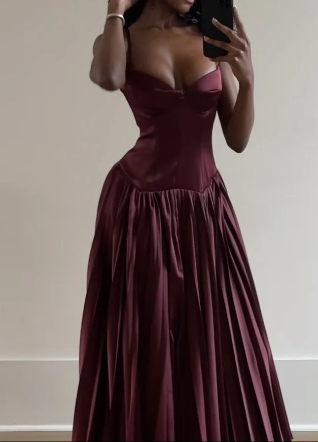Burgundy Straps Long A Line Evening Dress Prom Dress