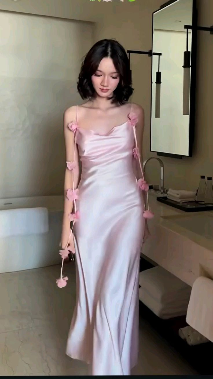 Sweet Pink Spaghetti Straps Satin Flowers Mermaid Long Prom Dresses Evening Dress