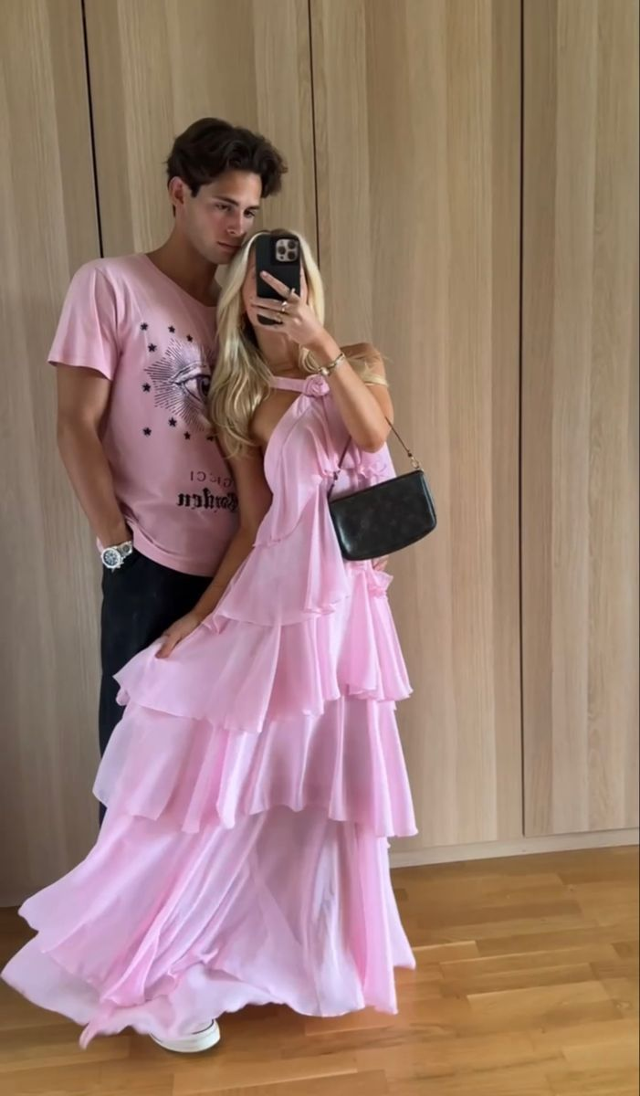 Women's Pink A-line Tiered Prom Dress,Pink Backless Evening Dress