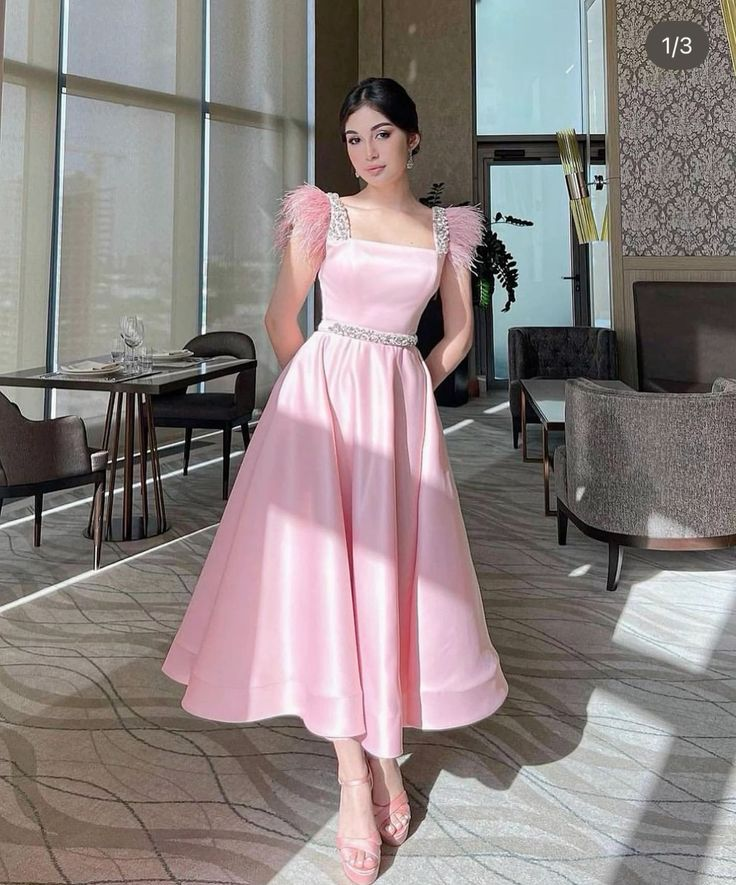 Pink A-line Satin Prom Dress,Pink Senior Prom Gown