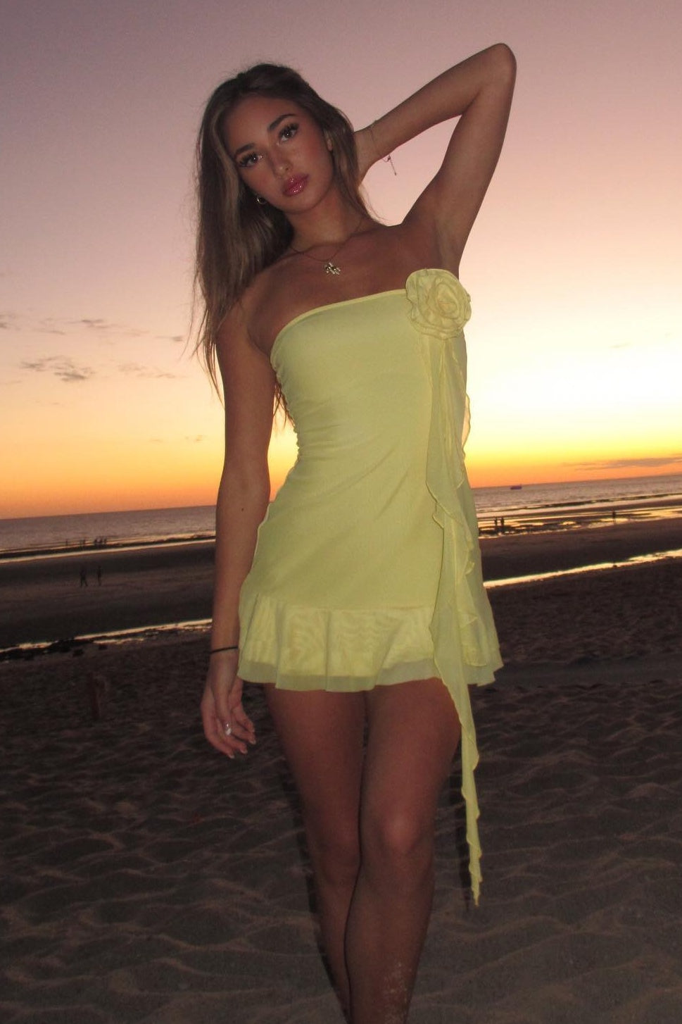 Trendy Sheath Strapless Yellow Short Homecoming Dress with 3D Flowers