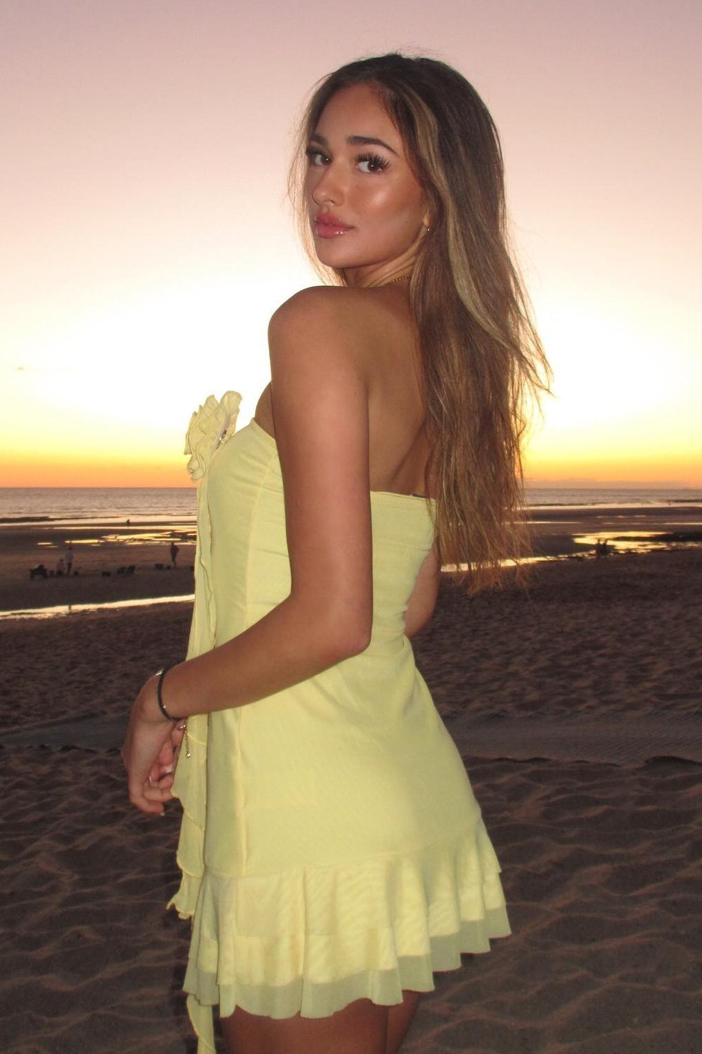 Trendy Sheath Strapless Yellow Short Homecoming Dress with 3D Flowers