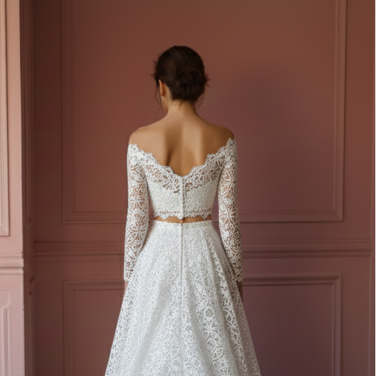 Two Piece Wedding Dress Crop Top Long Lace Skirt Bohemian