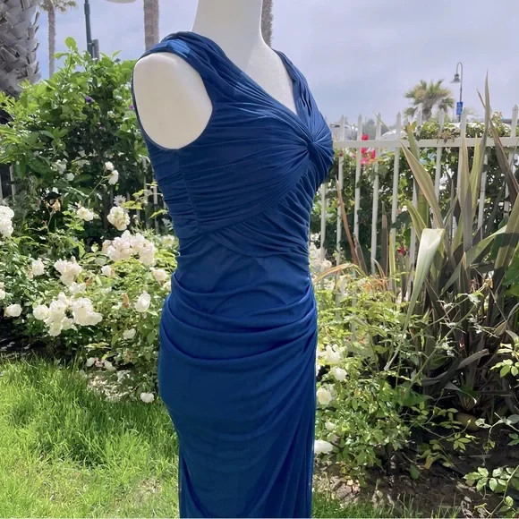 Vintage Mermaid Navy Blue Pleated Floor Length Party Dress Prom Dress