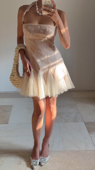 Sweet Tulle Lace Halter Homecoming Dress Short Party Dress