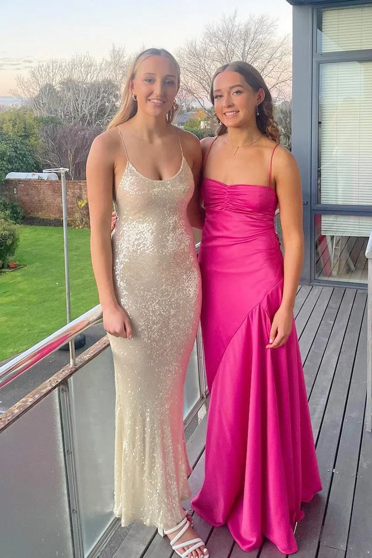 Charming Hot Pink Satin A Line Evening Dress Long Prom Party Gown