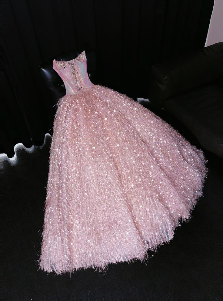 Gorgeous Pink Strapless Sequin Beaded Birthday Party Dress Formal Evening Dress