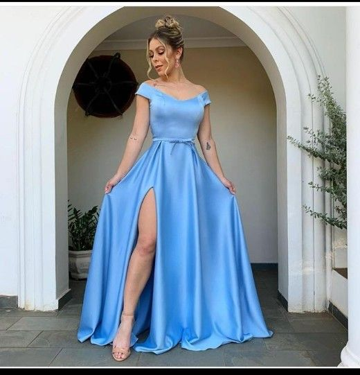 Classic Off The Shoulder Blue Prom Dress,Blue Evening Dress