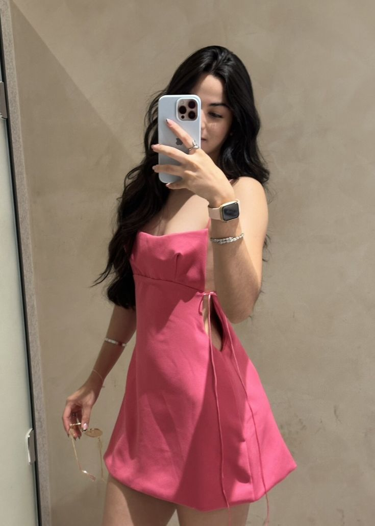 Sexy Spaghetti Straps Pink Satin Short Cocktail Dress Homecoming Dress