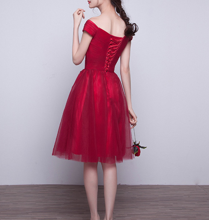 Cute red tulle V-neck short prom dress,homecoming dress