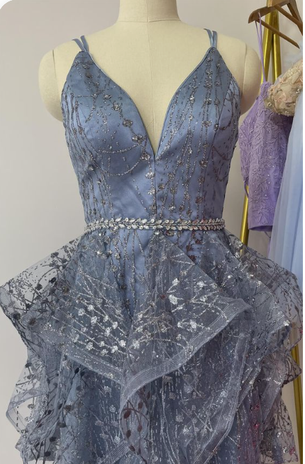 A Line V Neck Short Lace Prom Dresses, Cross Back Short Champagne Lace Formal Homecoming Dresses