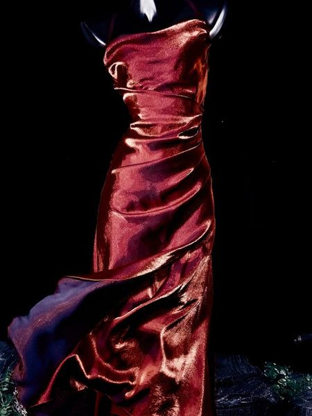Sexy Red Satin Asymmetrical Flounce Hem Party Dress Evening Gown