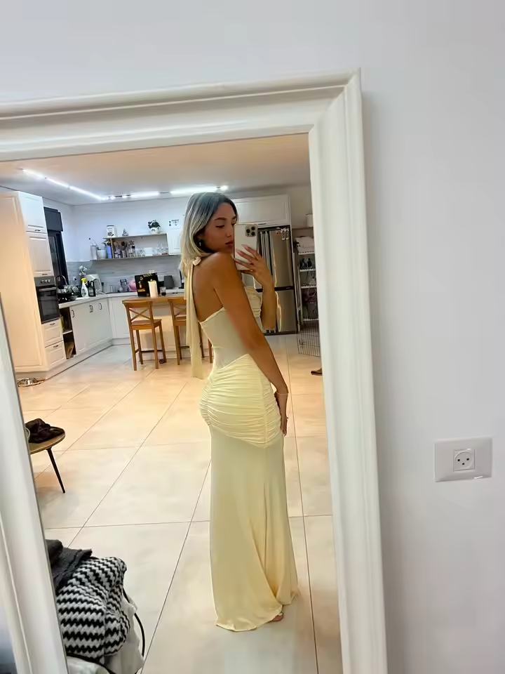 Classy Halter Burgundy Chiffon Pleated Mermaid Prom Dress Long Wedding Guest Dress