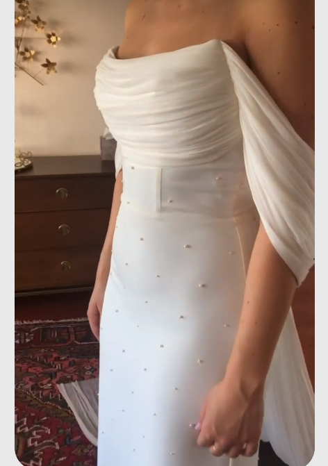 White elegant wedding dress charming prom dress off the shoulder