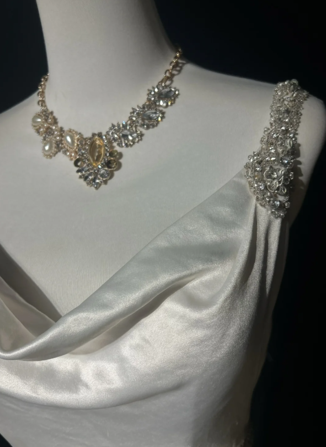 Pretty White Satin Beaded Mermaid Long Wedding Guest Dress Formal Party Dress Evening Gown