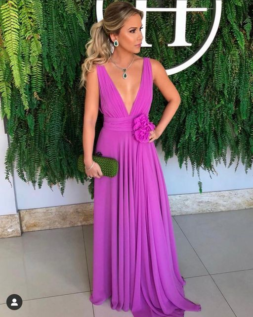 Sexy Deep V Neck Purple Prom Dress,Wedding Guest Outfit