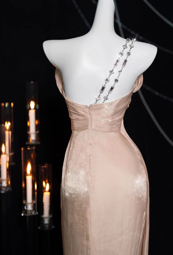 Sweet One-shoulder Satin Long Prom Dress,Formal Evening Dress
