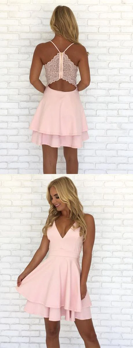 Cute Spaghetti Strap A Line Pink Short Homecoming Dresses