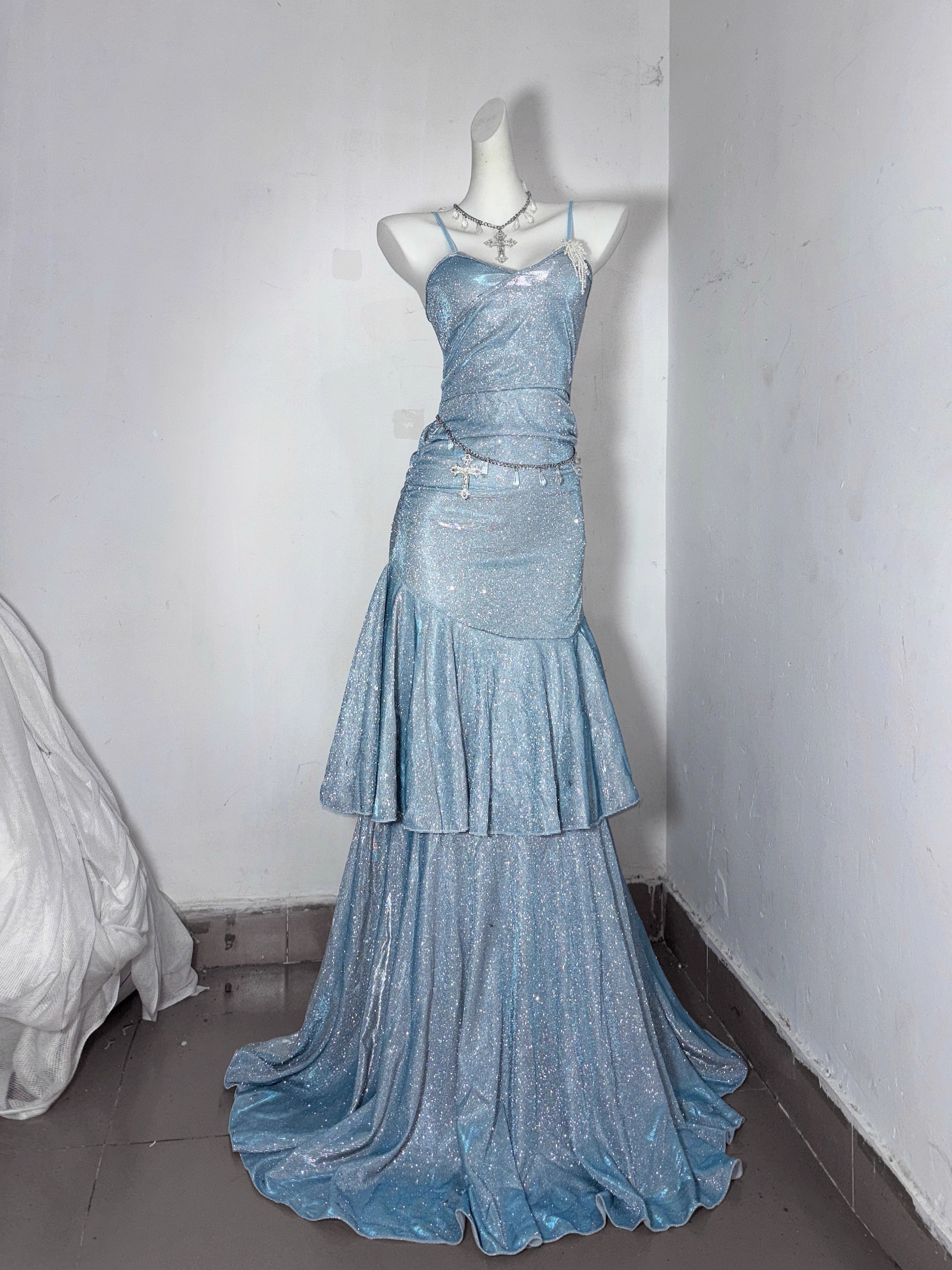 Classy Blue Spaghetti Straps Ruffles Homecoming Dress Short Birthday Dress