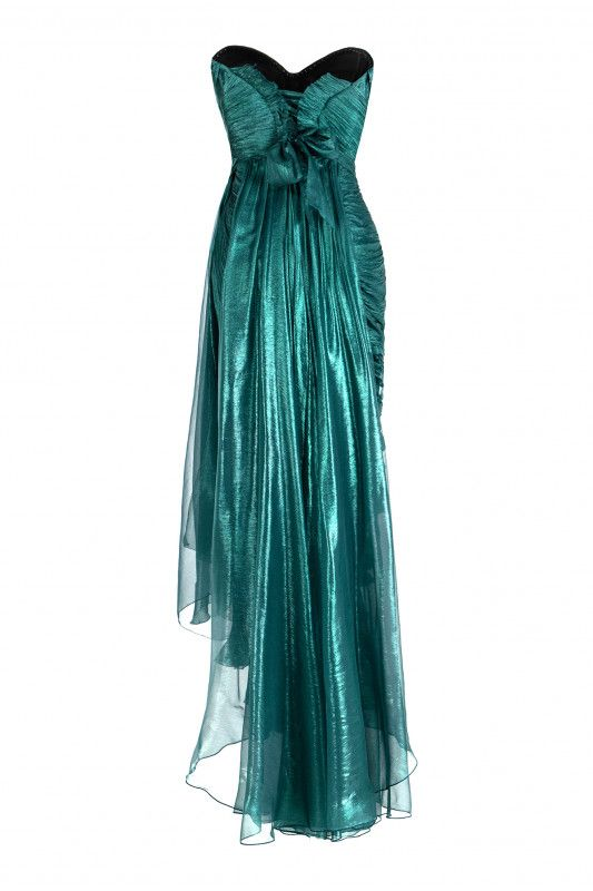Unique Green Strapless Tulle Ruched Evening Gown Long Party Prom Dress