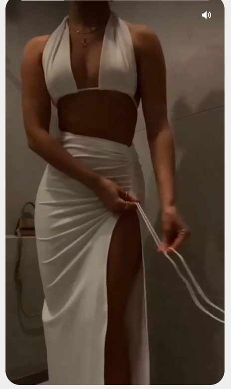 White Sexy Prom Dress With Drawstring Design Chic Party Dress Halther Neck White Party Dress