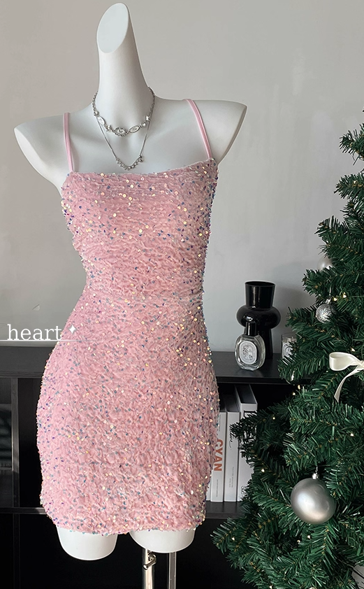 Sexy Backless Halter Sequin Cocktail Dress Black Sheath Short Party Dress Homecoming Dress