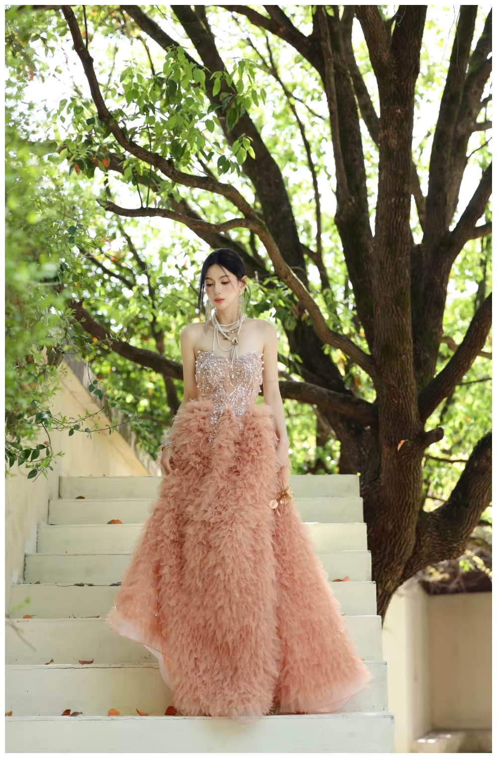 Gorgeous Strapless Pink Tulle Beaded A Line Birthday Prom Dress Evening Dresses