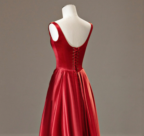 Elegant Red Satin Straps Pleats Prom Dress Long Party Evening Dress