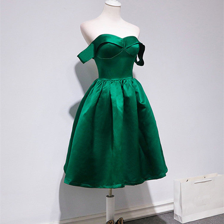 Off Shoulder Hunter Green Short Party Dresses Semi Formal Occasion Evening Gowns Homecoming Dress