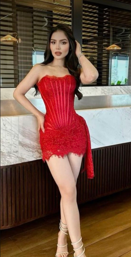 Pretty Red Lace Strapless Sheath Short Birthday Dress Formal Graduation Homecoming Dress