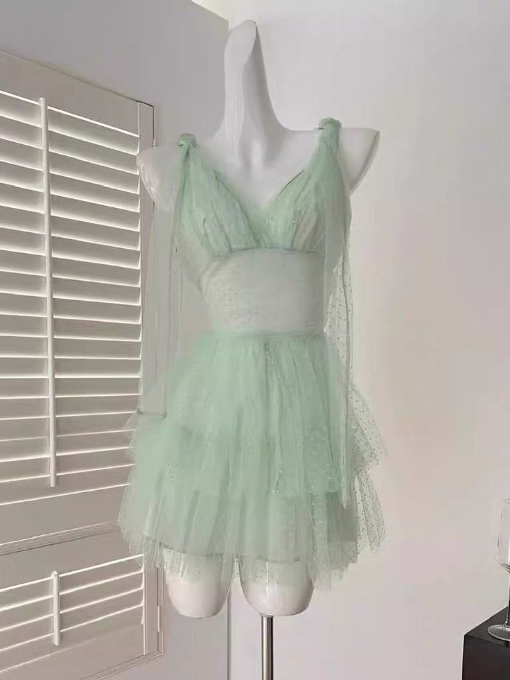 Simple Green Tulle A Line Short Party Dress Homecoming Dress