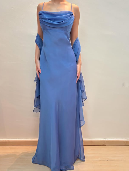 Simple Navy Blue Chiffon A Line Prom Dress,Long Party Evening Gown