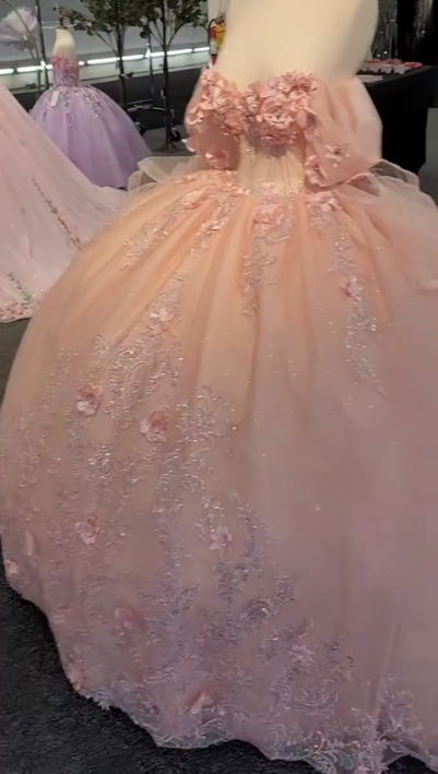 Charming Pink Off The Shoulder Tulle Sequin Appliques Princess Quinceanera Dress Sweet 17 Dress