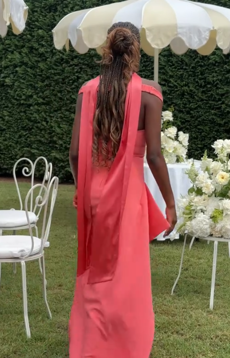 Elegant V Neck Coral Pink Side Slit Mermaid Long Wedding Guest Dress Party Dress