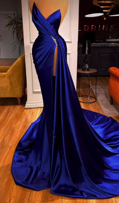 Royal Blue Mermaid Prom Dress With High Split