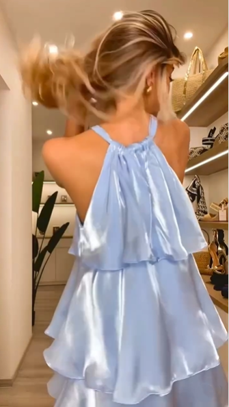 Classy Blue Halter Sleeveless Short Party Dress Formal Homecoming Dress Birthday Dress