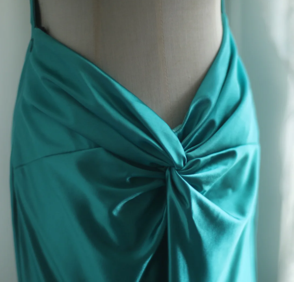 Sexy Green V Neck Satin Mermaid Long Party Dress Backless Wedding Guest Dress